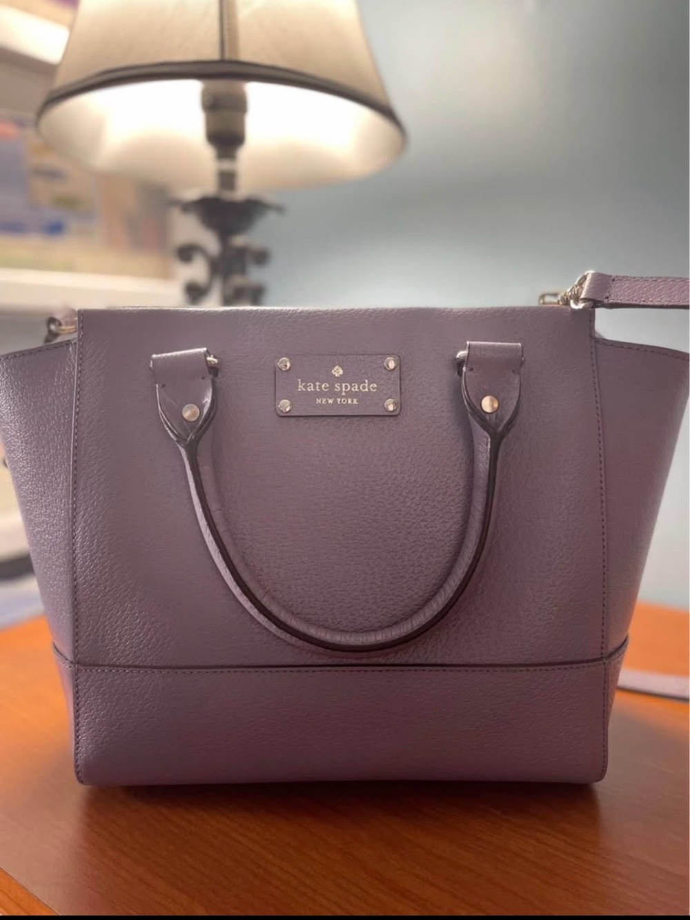 kate spade purple leather satchel with gold-tone hardware
